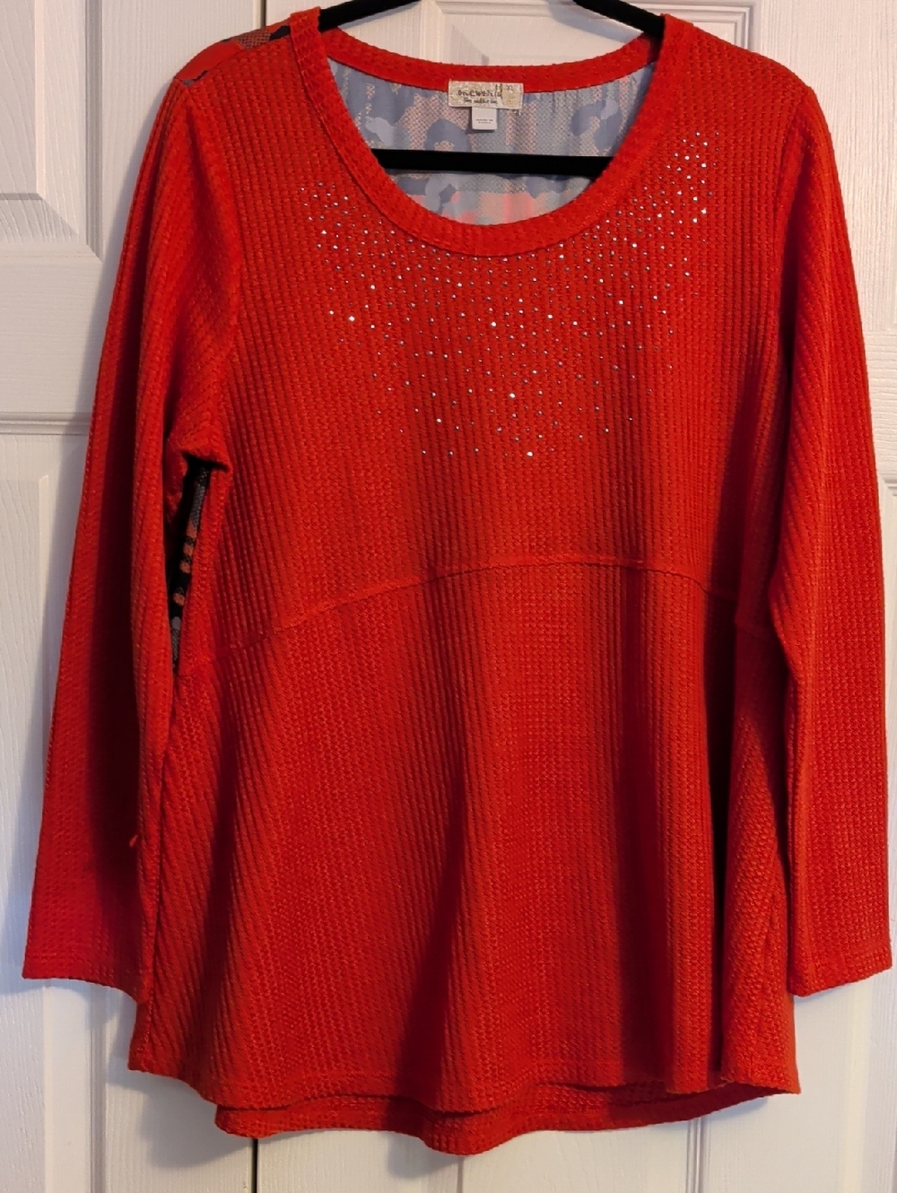ONE WORLD Red Knit Scoop Neck Top